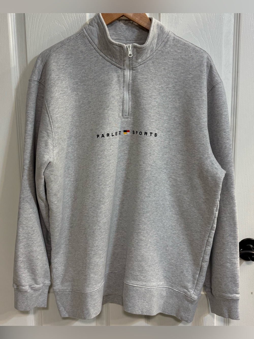 Parlez Sports Sweatshirt Mens XL Gray Quarter Zip Embroidered Logo Pullover